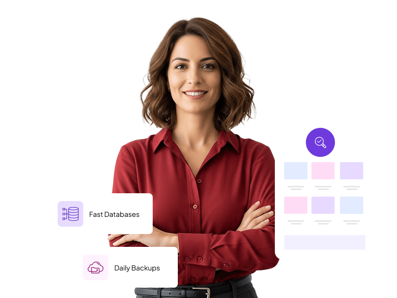 Professional highlighting Odoo Hosting Services with fast databases and daily backups.