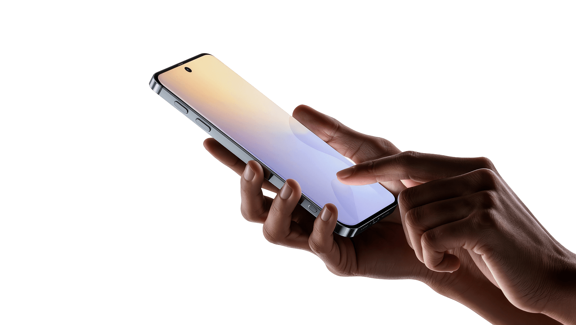 Hand holding mobile phone with secure interface