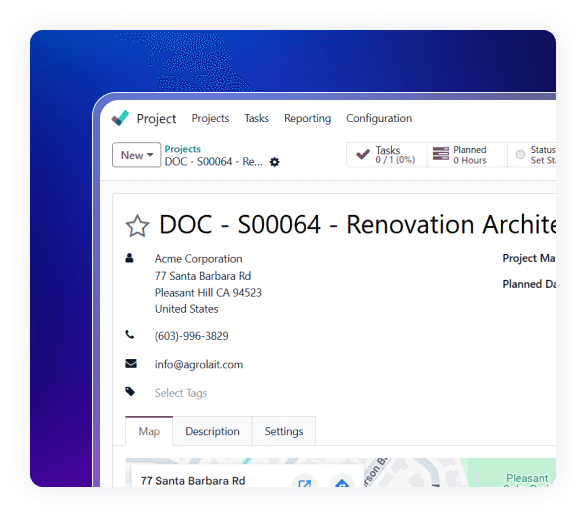 Renovation project dashboard in Construction ERP Solution for client and site management.