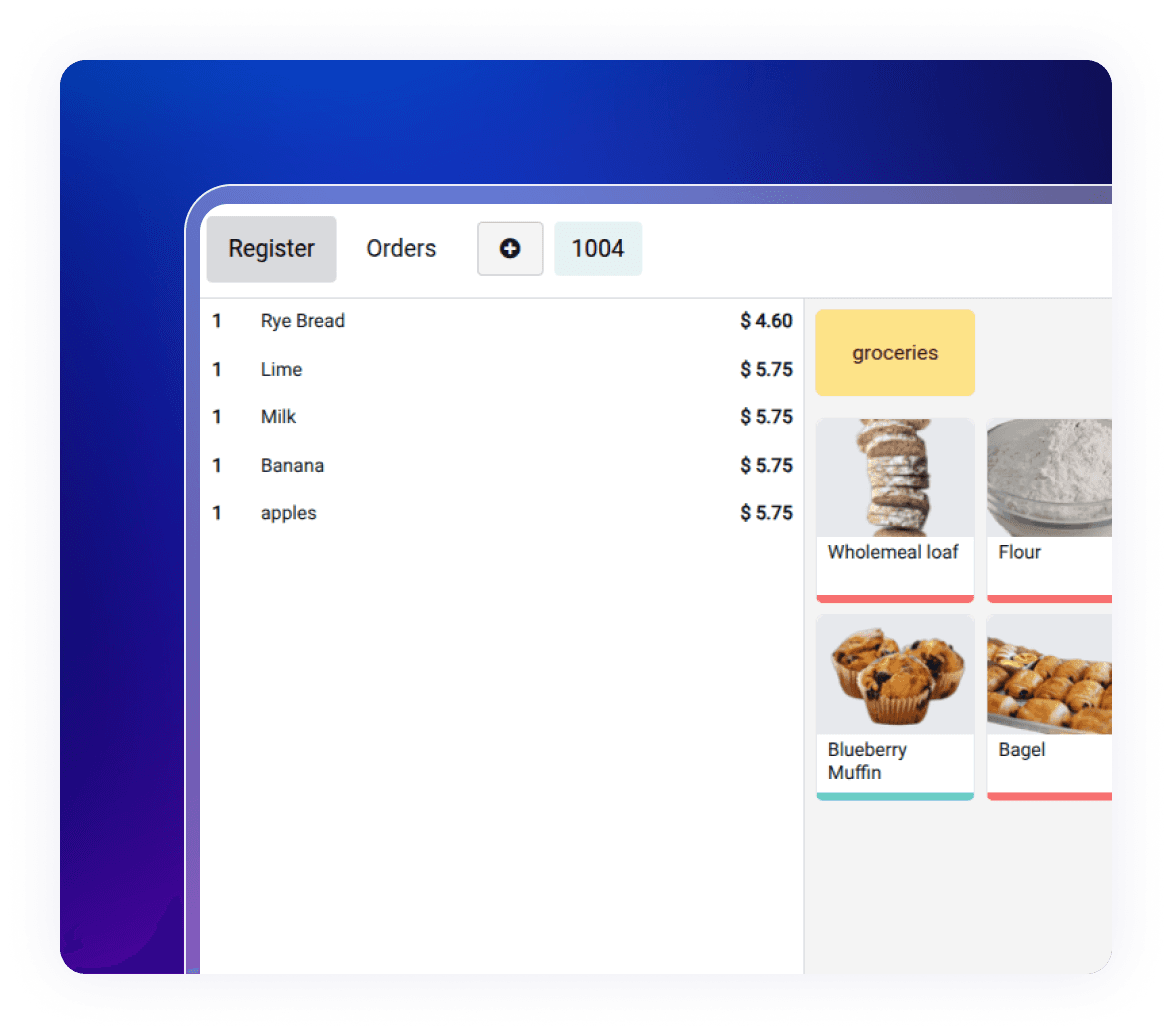 Grocery POS interface using Odoo Grocery Solution for product selection and billing.