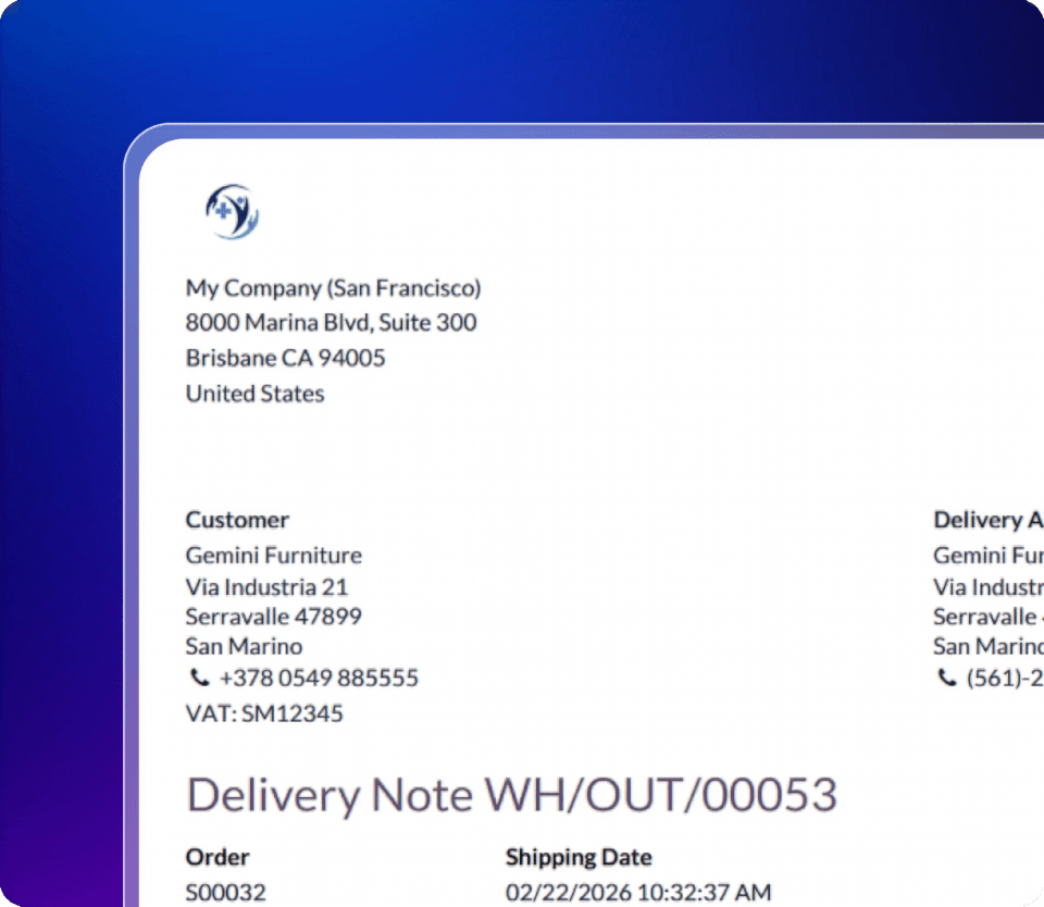 Delivery note document with shipping details generated by Enterprise Logistics Solutions