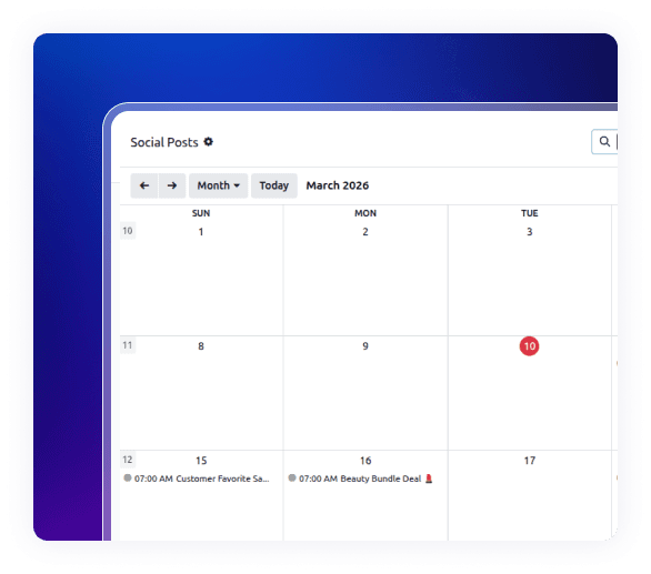 Social media content calendar in Promotional Products ERP Software.