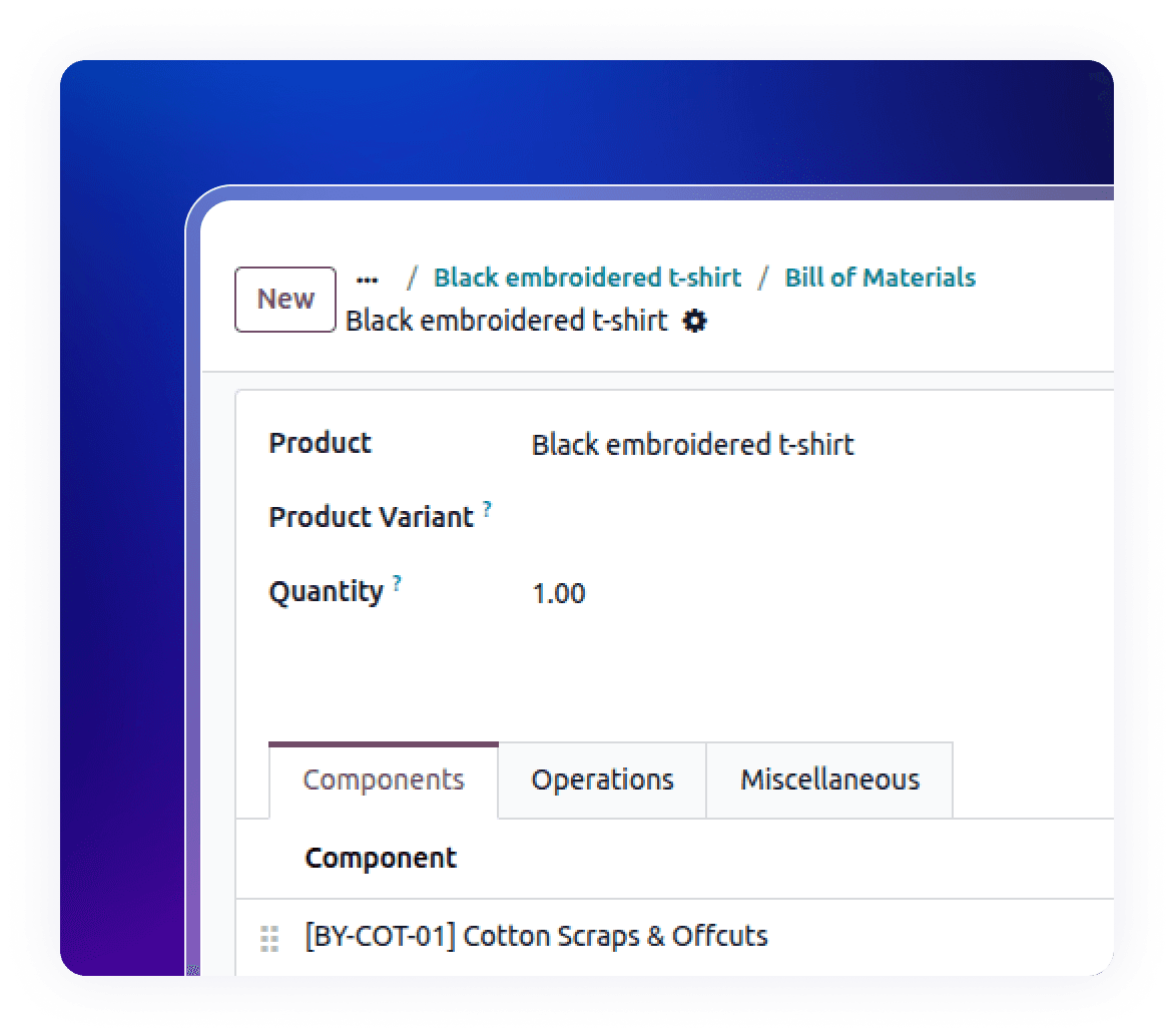 Bill of materials management with Textile Industry ERP for apparel production.