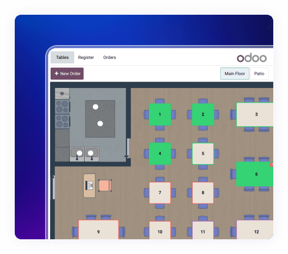 Interactive table map for seating and orders in Restaurant Management Software