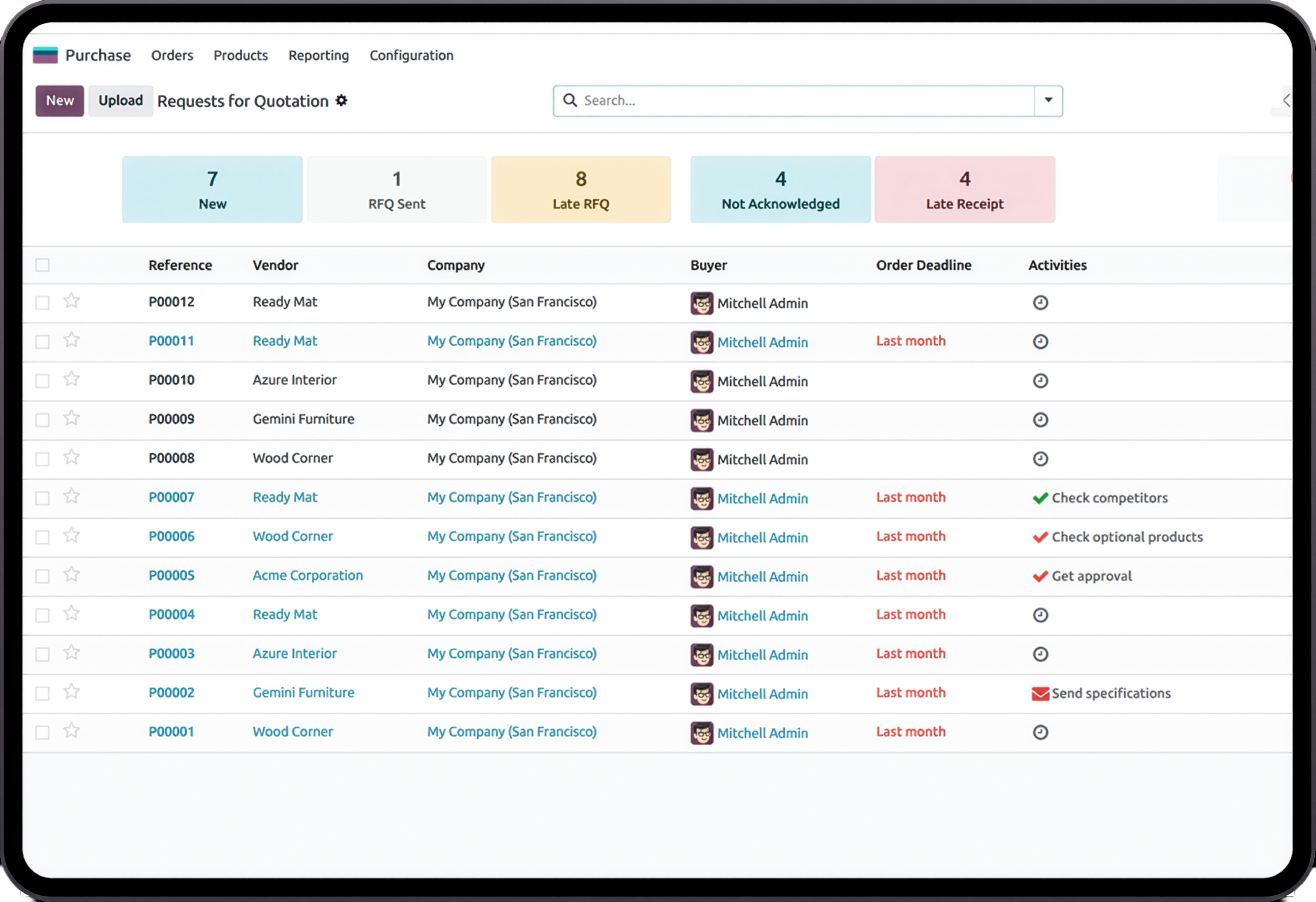 Purchase request dashboard in Construction ERP Solution for managing vendor quotations and procurement.